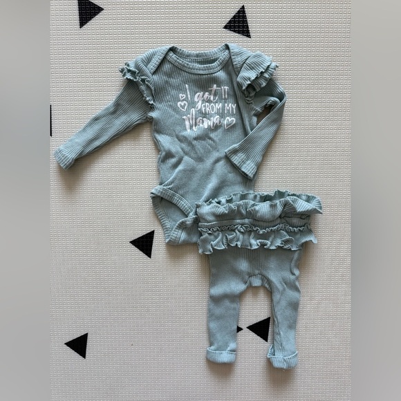 Kids Ruffled Bodysuit and Pants Set - Blue - Picture 3 of 5